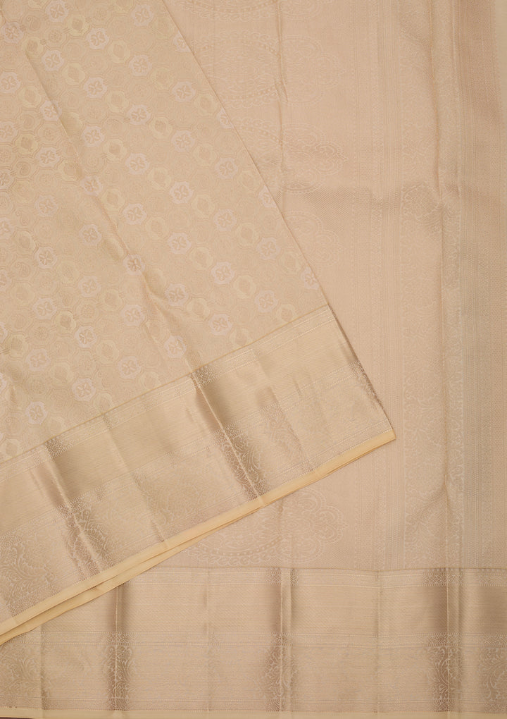 Cream Silk Jaal Silver Zariwork Saree With Matching Blouse Piece