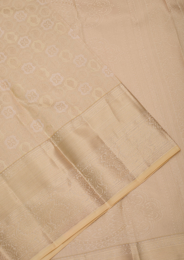 Cream Silk Jaal Silver Zariwork Saree With Matching Blouse Piece