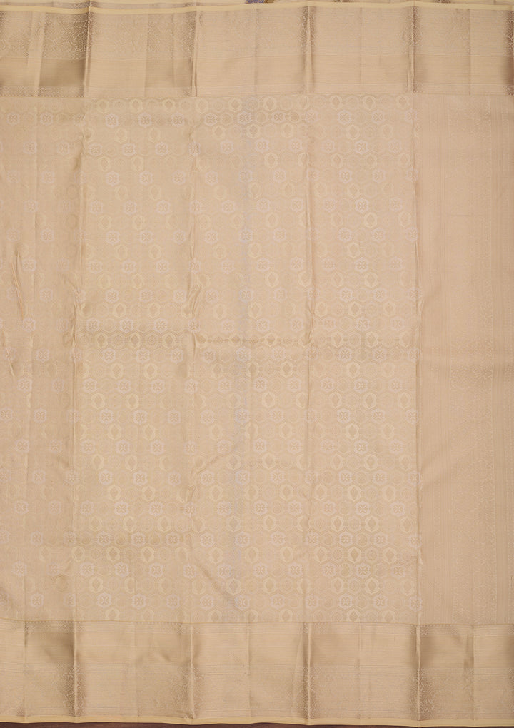 Cream Silk Jaal Silver Zariwork Saree With Matching Blouse Piece