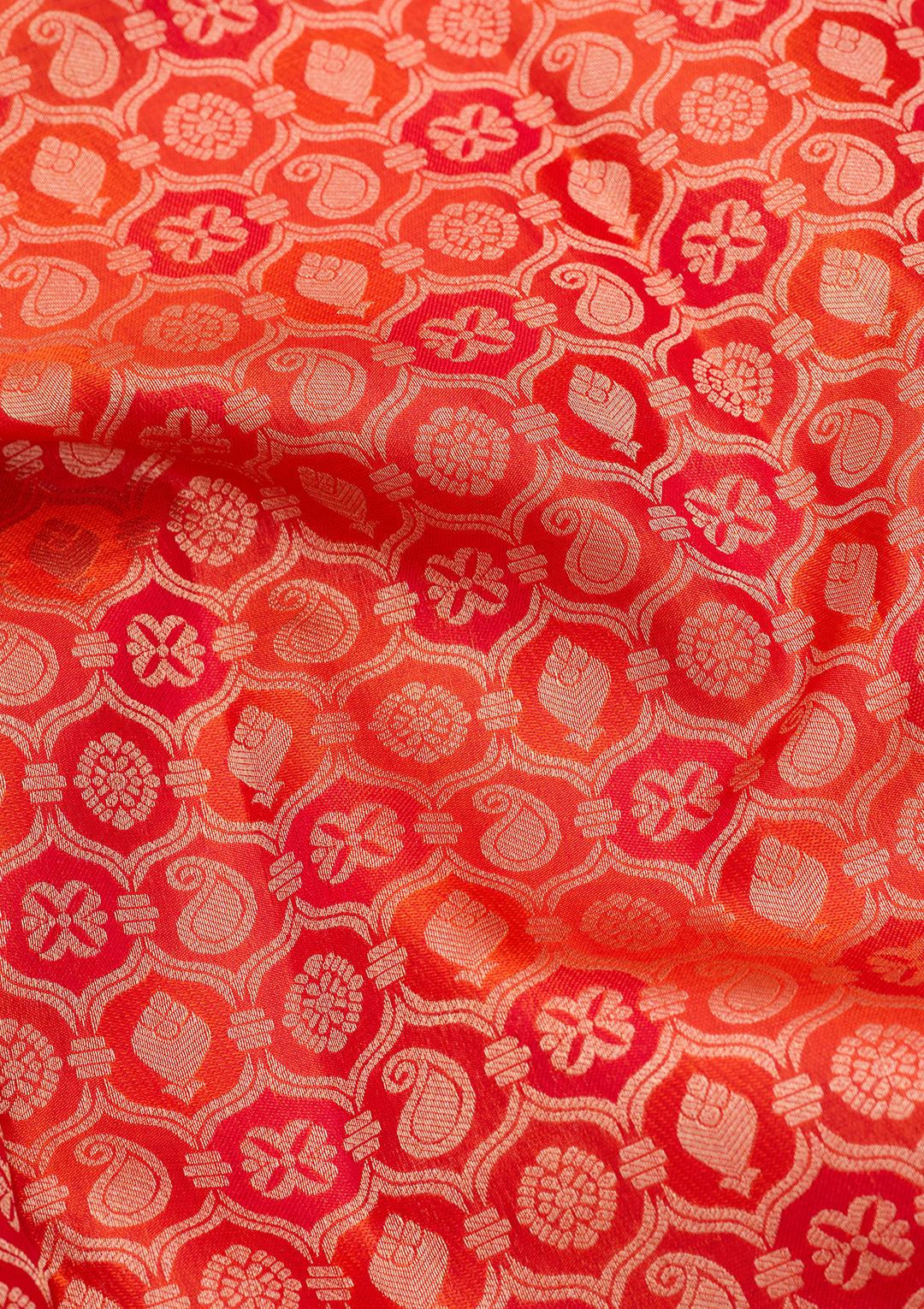 Orange Silk Jaal Silver Zariwork Saree With Matching Blouse Piece
