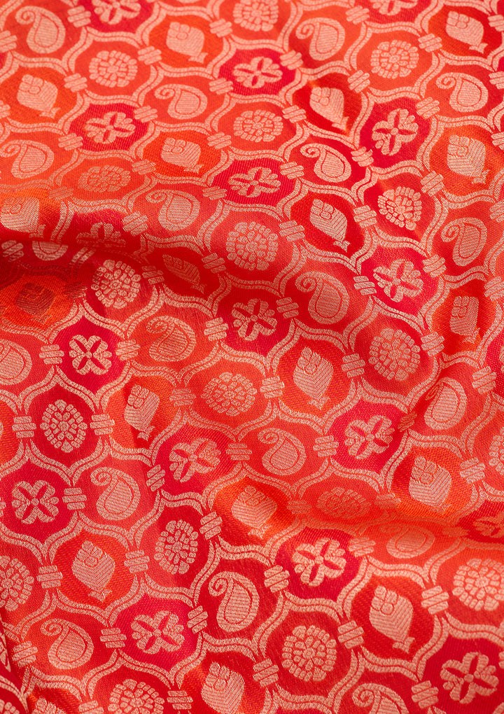 Orange Silk Jaal Silver Zariwork Saree With Matching Blouse Piece