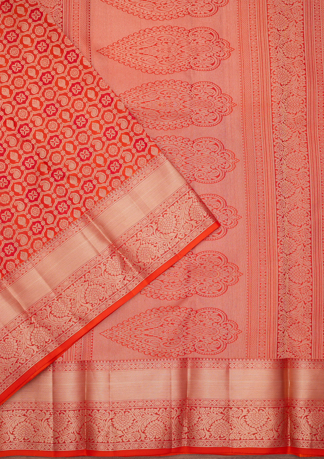 Orange Silk Jaal Silver Zariwork Saree With Matching Blouse Piece
