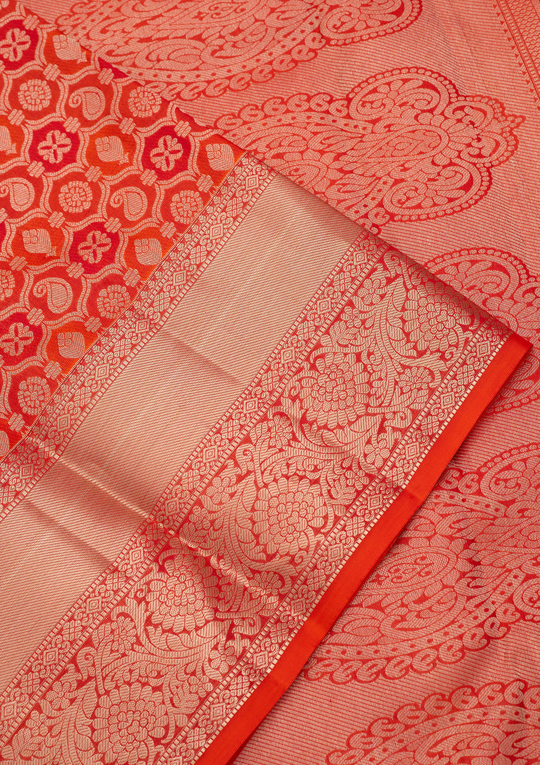 Orange Silk Jaal Silver Zariwork Saree With Matching Blouse Piece