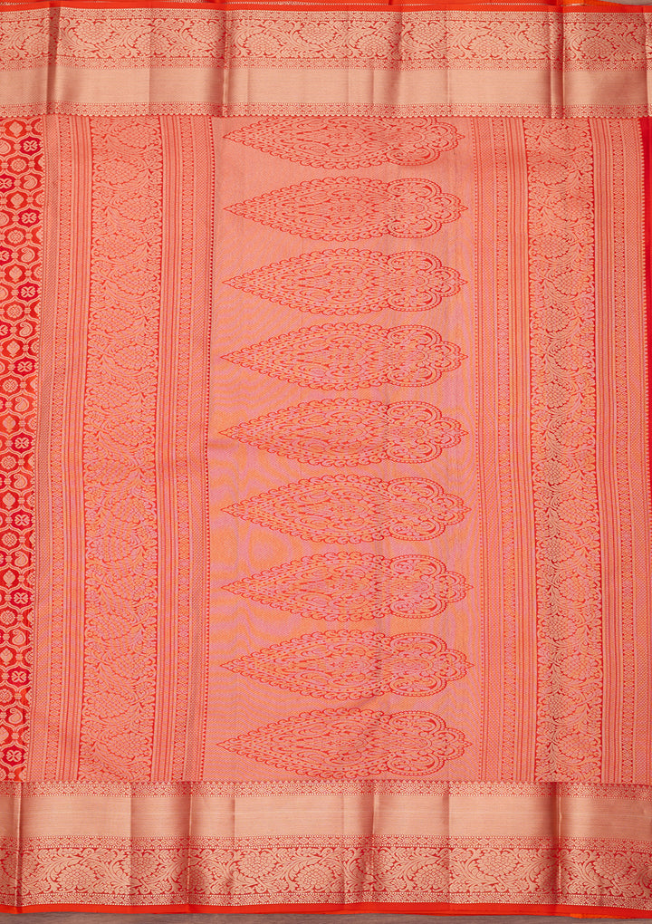 Orange Silk Jaal Silver Zariwork Saree With Matching Blouse Piece