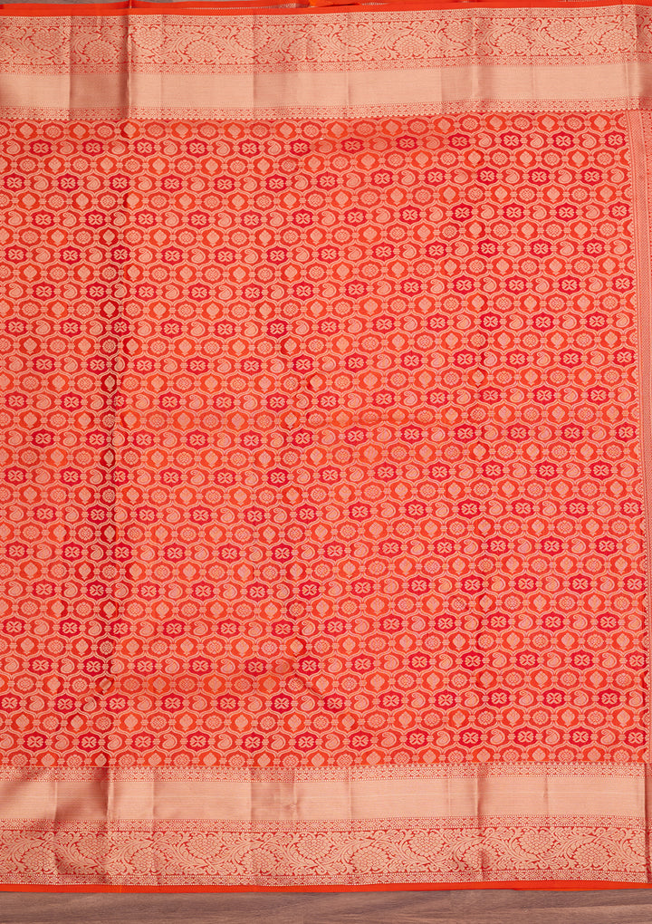 Orange Silk Jaal Silver Zariwork Saree With Matching Blouse Piece