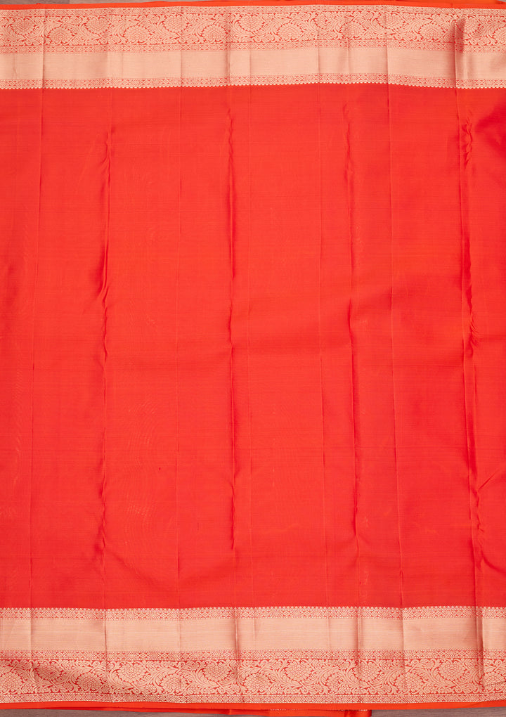 Orange Silk Jaal Silver Zariwork Saree With Matching Blouse Piece