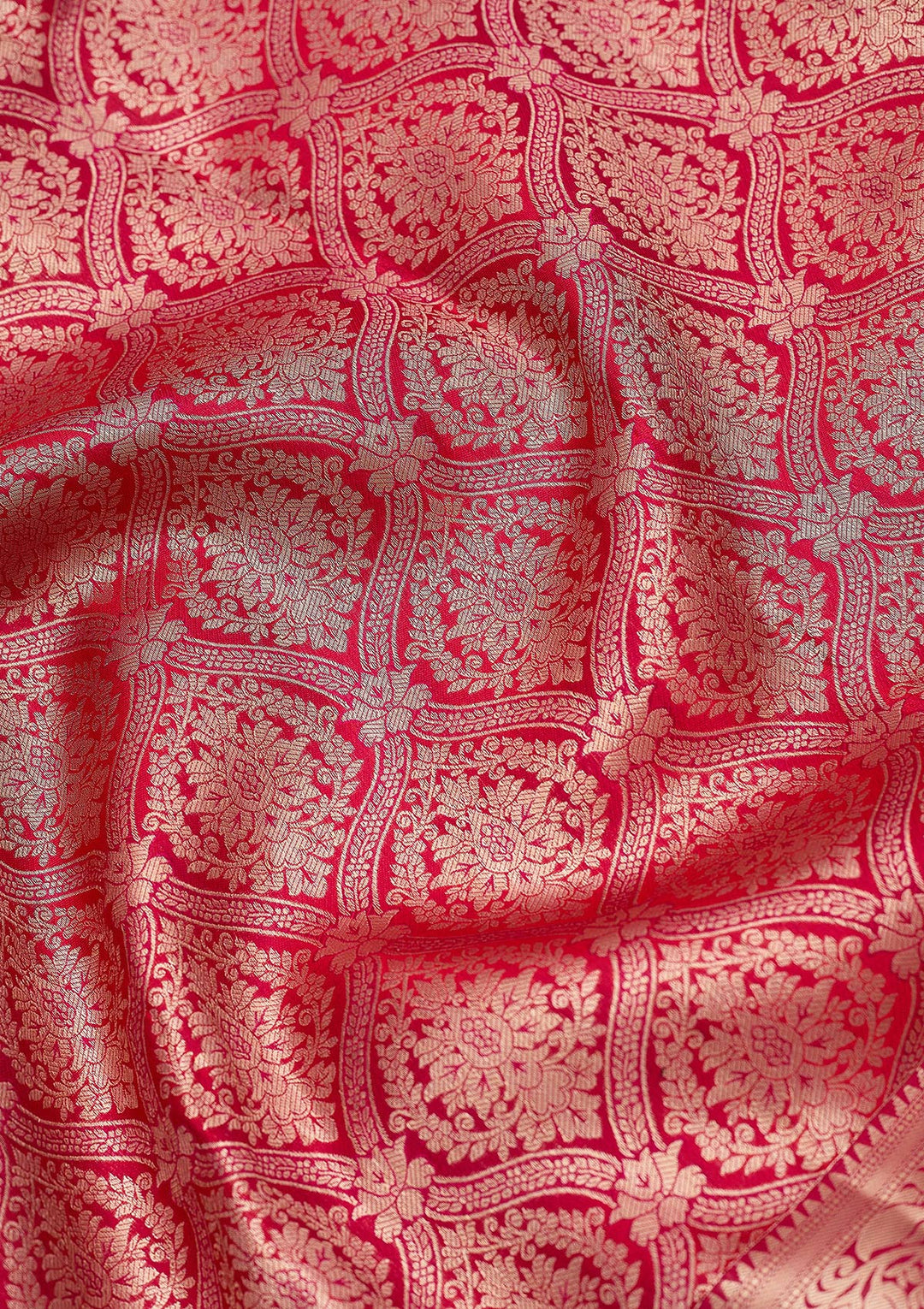 Rani Pink Silk Jaal Gold Zariwork Saree With Matching Blouse Piece