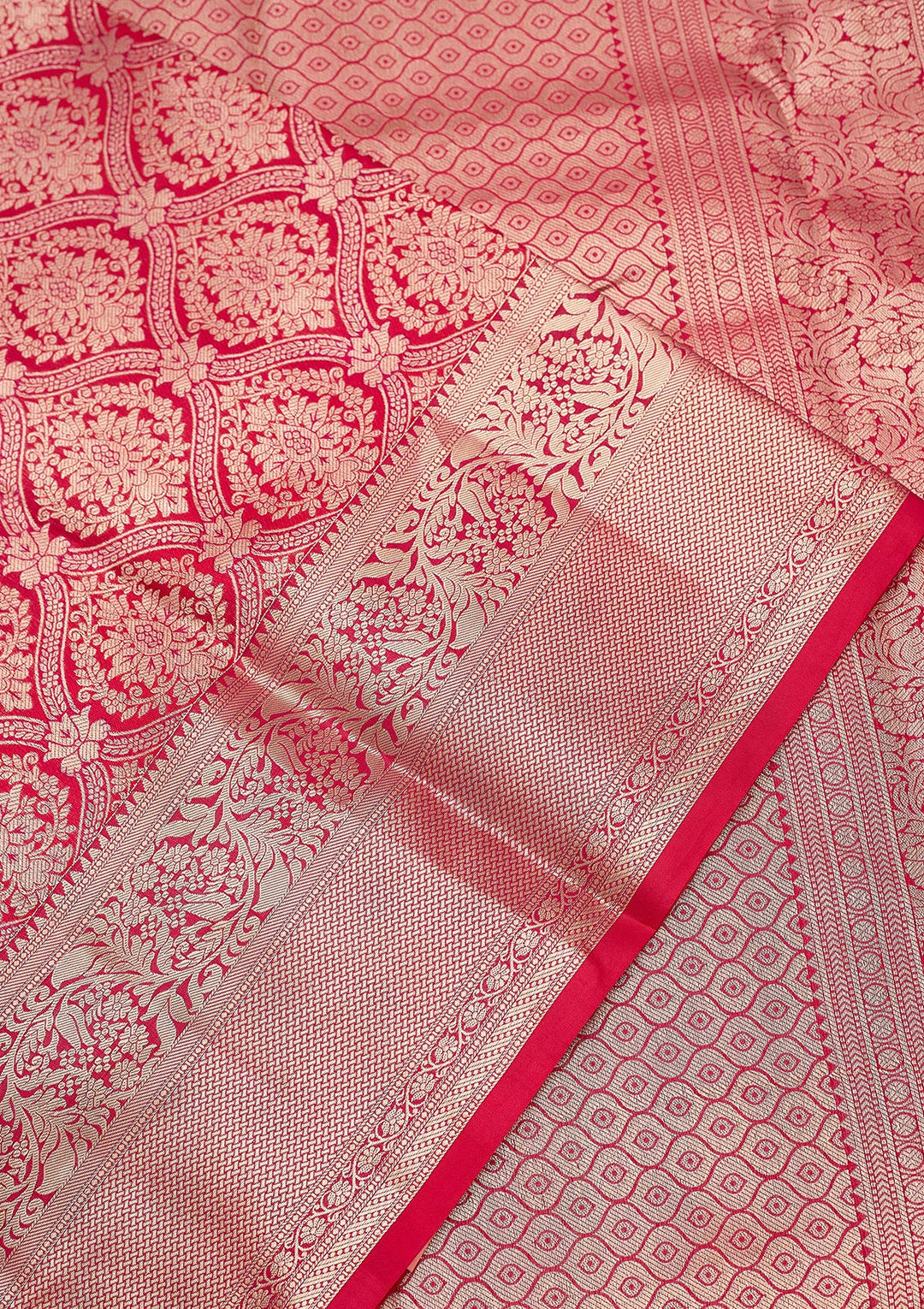 Rani Pink Silk Jaal Gold Zariwork Saree With Matching Blouse Piece