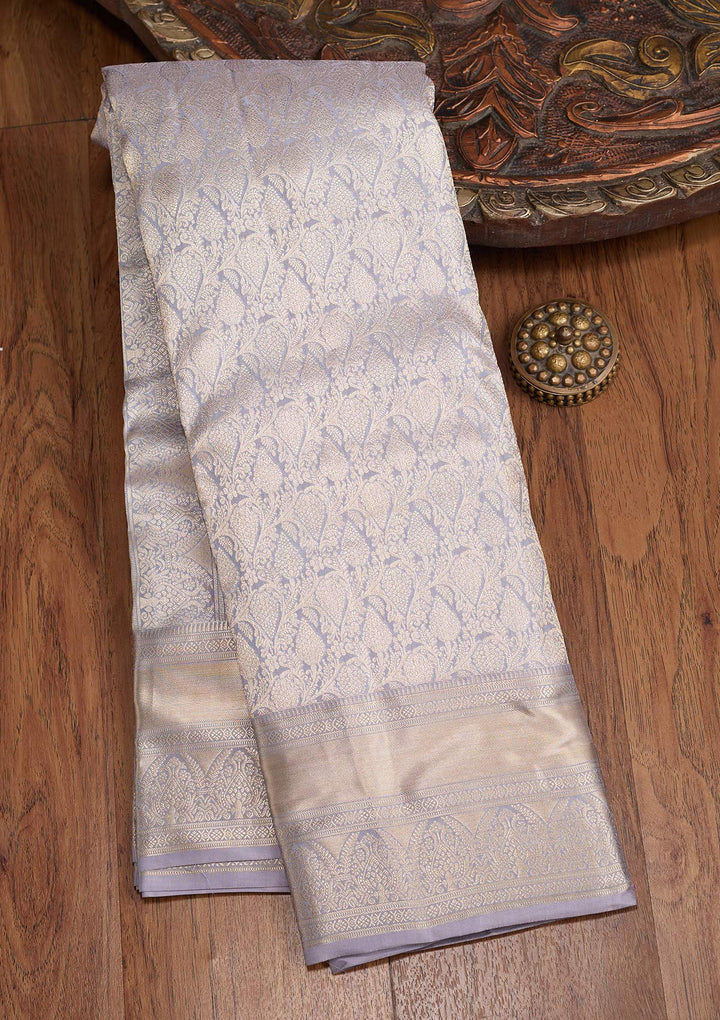 Grey Zariwork (Silver) Silk Silk_Saree