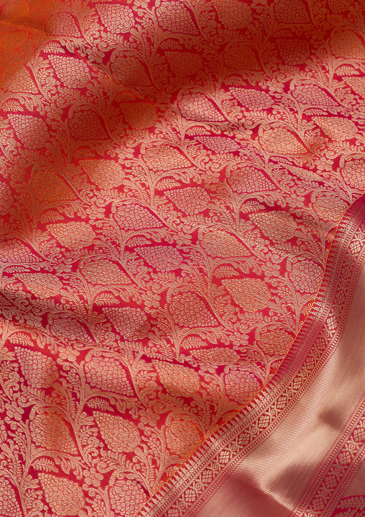 Orange Silk Jaal Gold Zariwork Saree With Matching Blouse Piece
