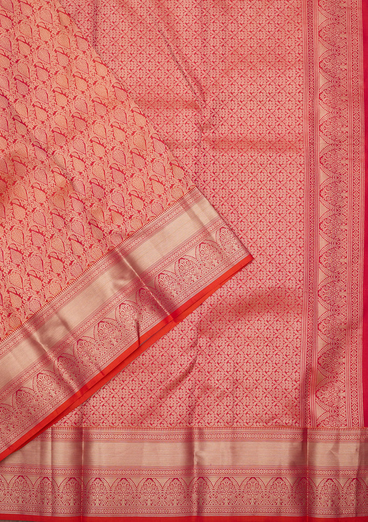 Orange Silk Jaal Gold Zariwork Saree With Matching Blouse Piece