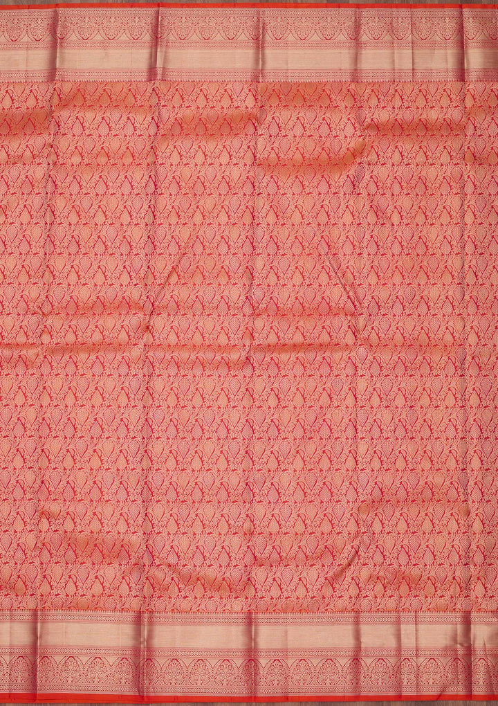 Orange Silk Jaal Gold Zariwork Saree With Matching Blouse Piece