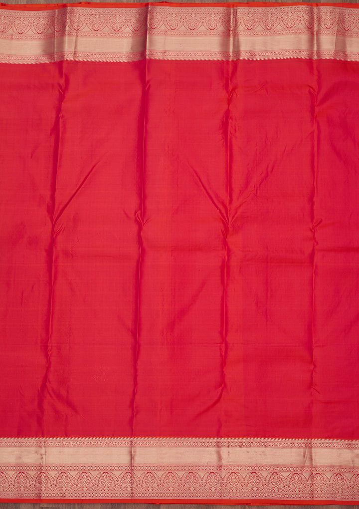 Orange Silk Jaal Gold Zariwork Saree With Matching Blouse Piece
