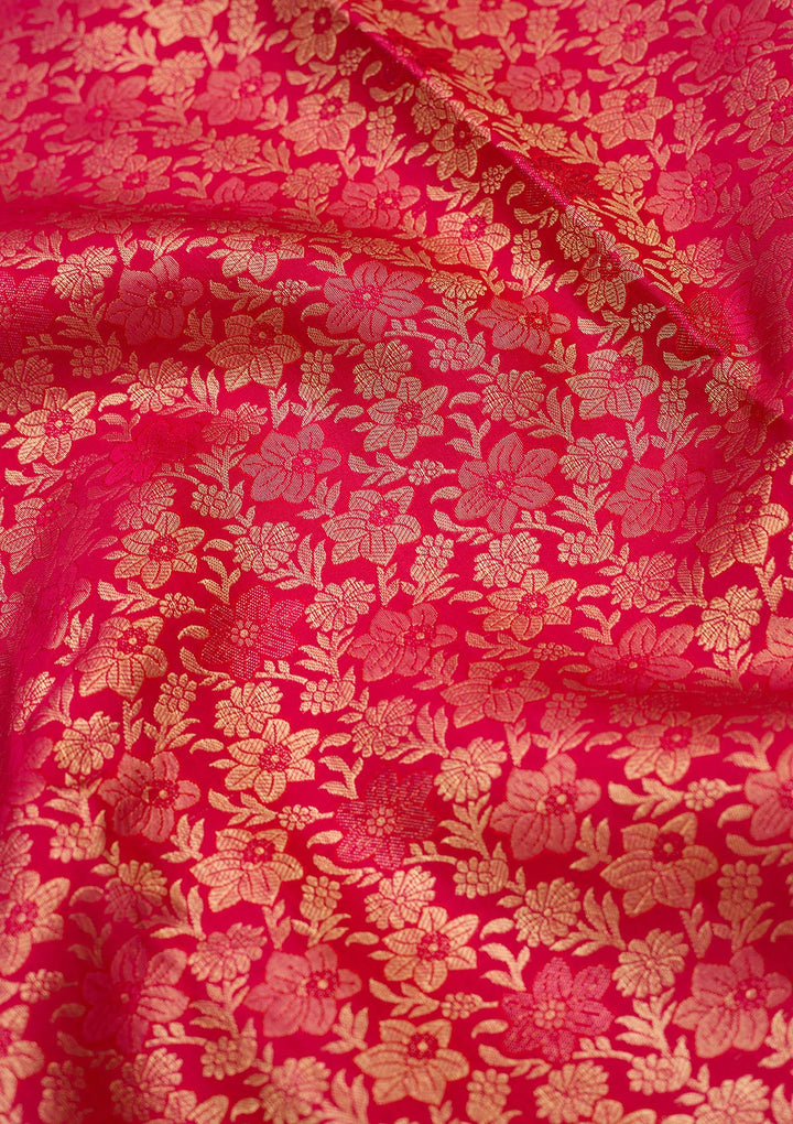 Rani Pink Silk Jaal Gold Zariwork Saree With Matching Blouse Piece