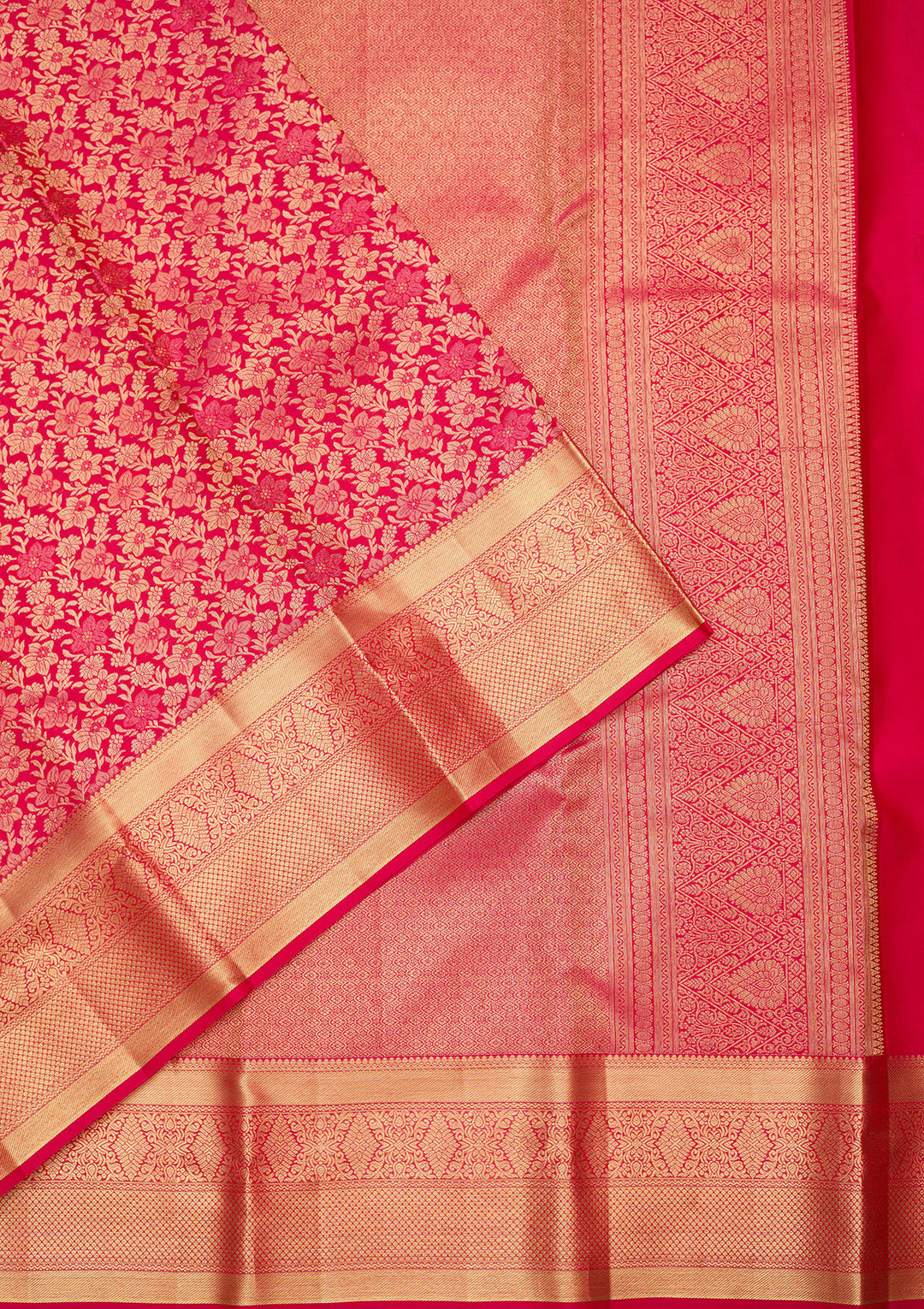 Rani Pink Silk Jaal Gold Zariwork Saree With Matching Blouse Piece