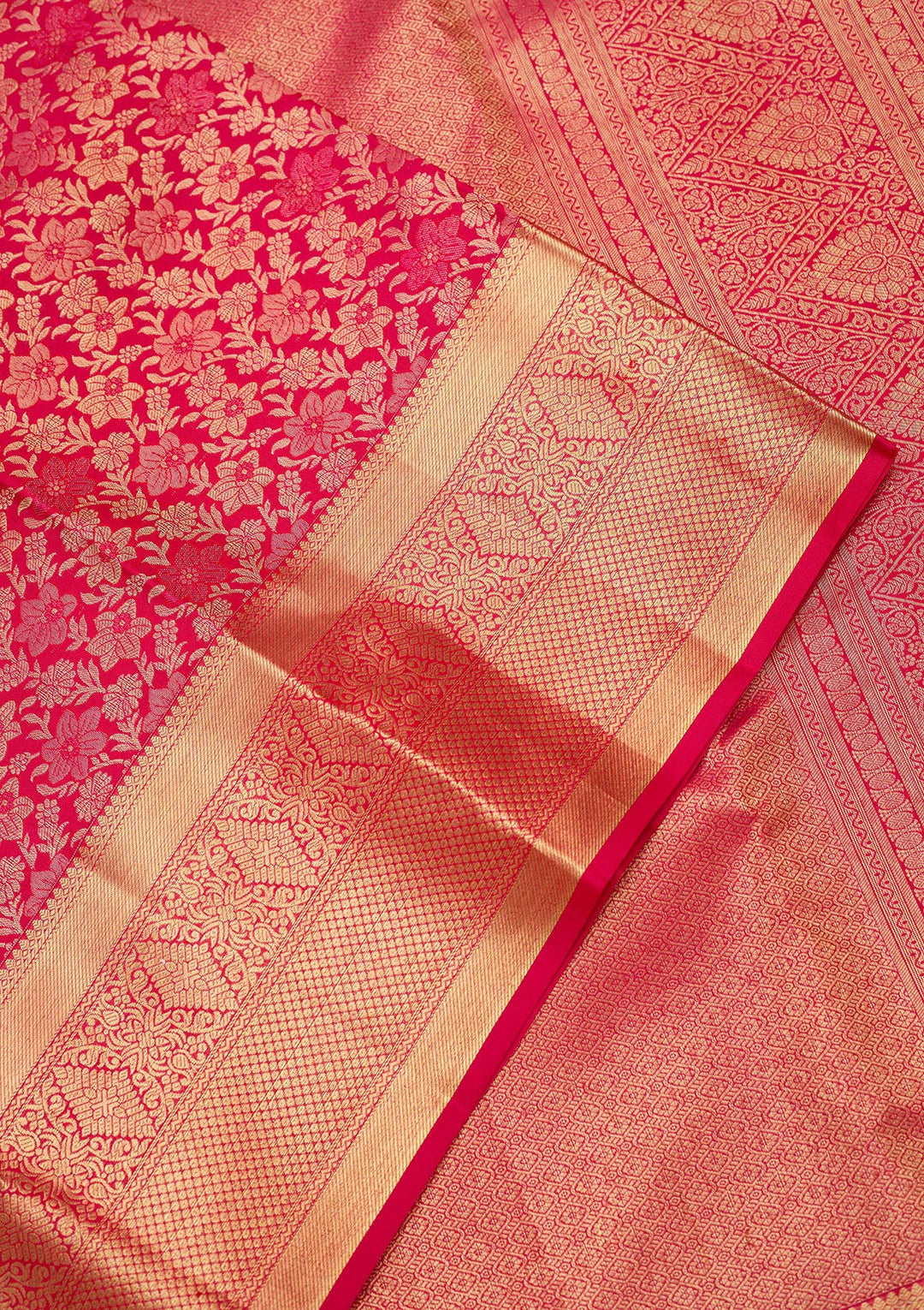 Rani Pink Silk Jaal Gold Zariwork Saree With Matching Blouse Piece