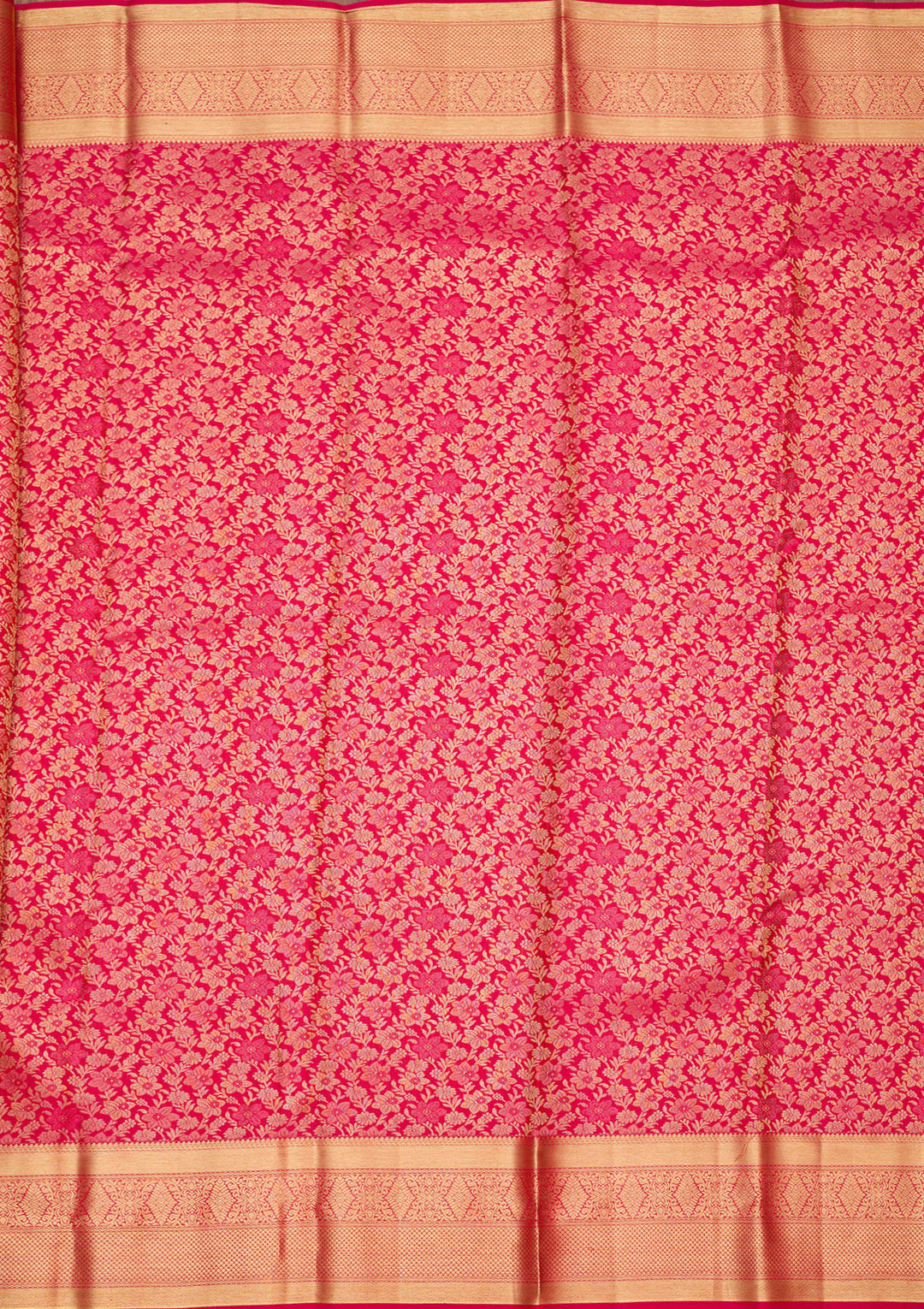 Rani Pink Silk Jaal Gold Zariwork Saree With Matching Blouse Piece