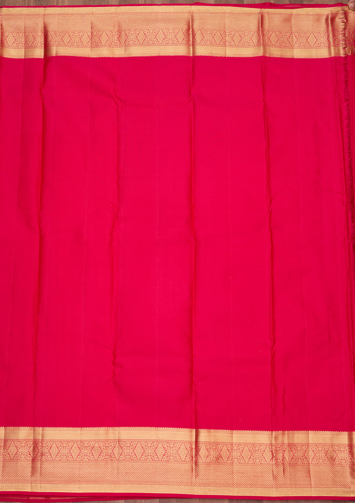 Rani Pink Silk Jaal Gold Zariwork Saree With Matching Blouse Piece