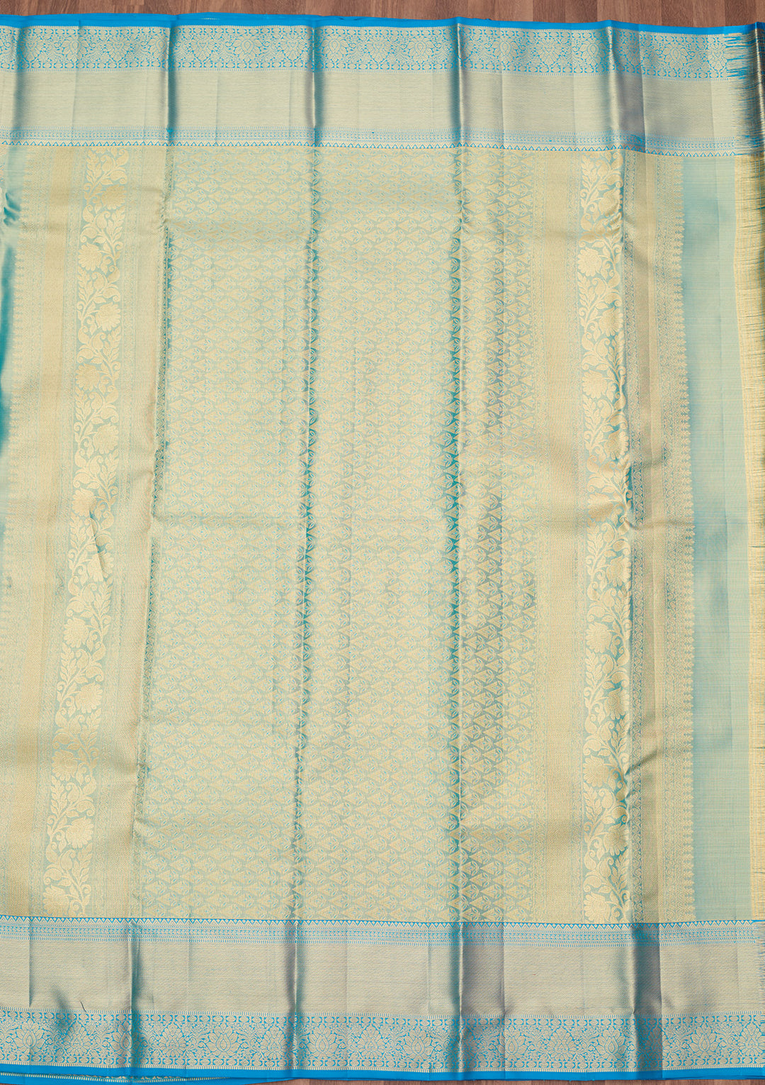 Blue Silk Jaal Gold Zariwork Saree With Matching Blouse Piece