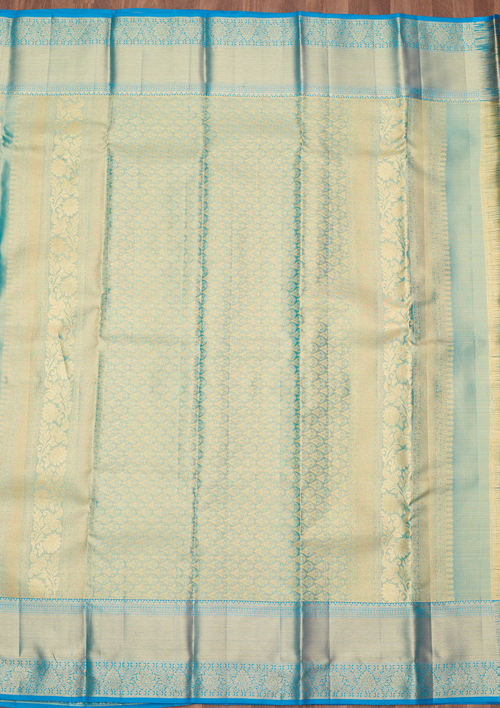 Blue Silk Jaal Gold Zariwork Saree With Matching Blouse Piece