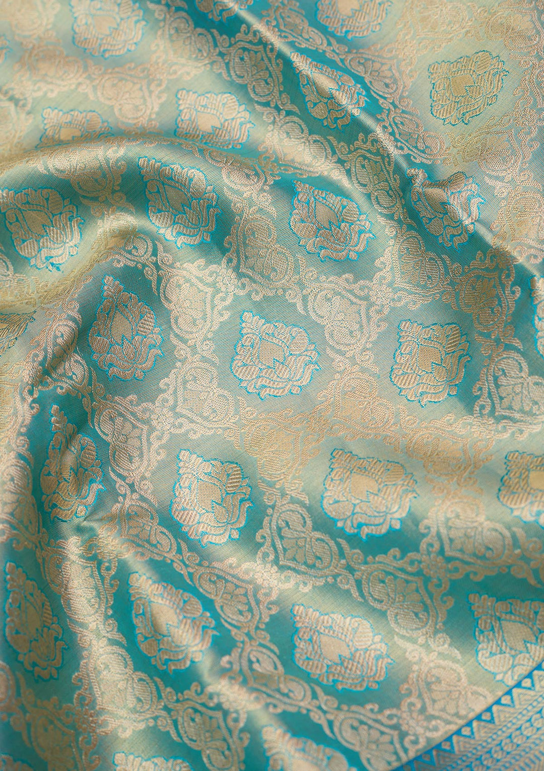 Blue Silk Jaal Gold Zariwork Saree With Matching Blouse Piece