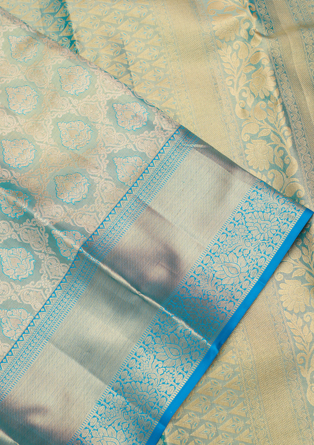 Blue Silk Jaal Gold Zariwork Saree With Matching Blouse Piece