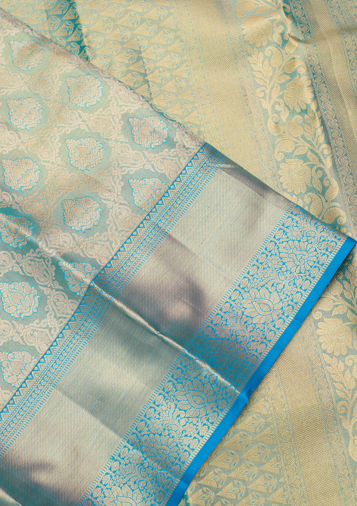 Blue Silk Jaal Gold Zariwork Saree With Matching Blouse Piece