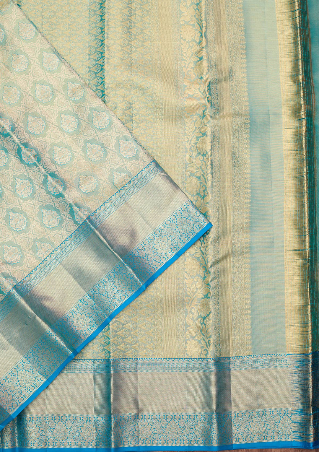 Blue Silk Jaal Gold Zariwork Saree With Matching Blouse Piece