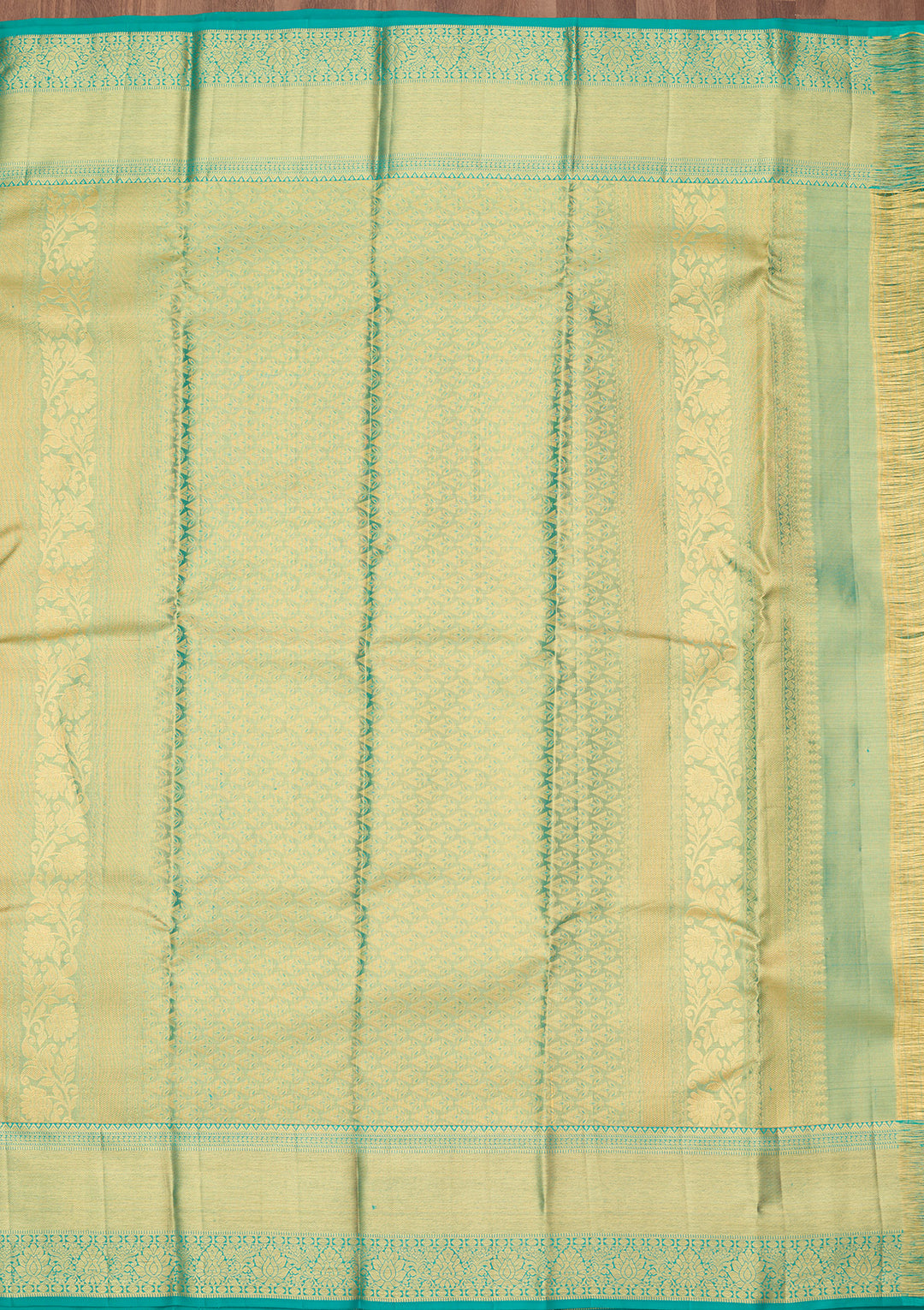Rama Green Silk Jaal Gold Zariwork Saree With Matching Blouse Piece