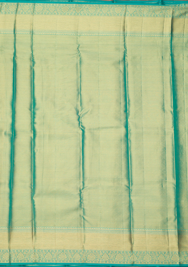 Rama Green Silk Jaal Gold Zariwork Saree With Matching Blouse Piece
