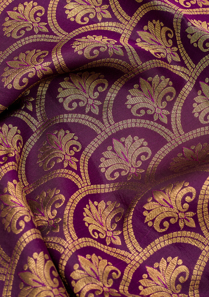 Purple Silk Jaal Gold Zariwork Saree With Matching Blouse Piece