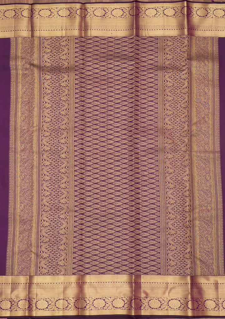 Purple Silk Jaal Gold Zariwork Saree With Matching Blouse Piece