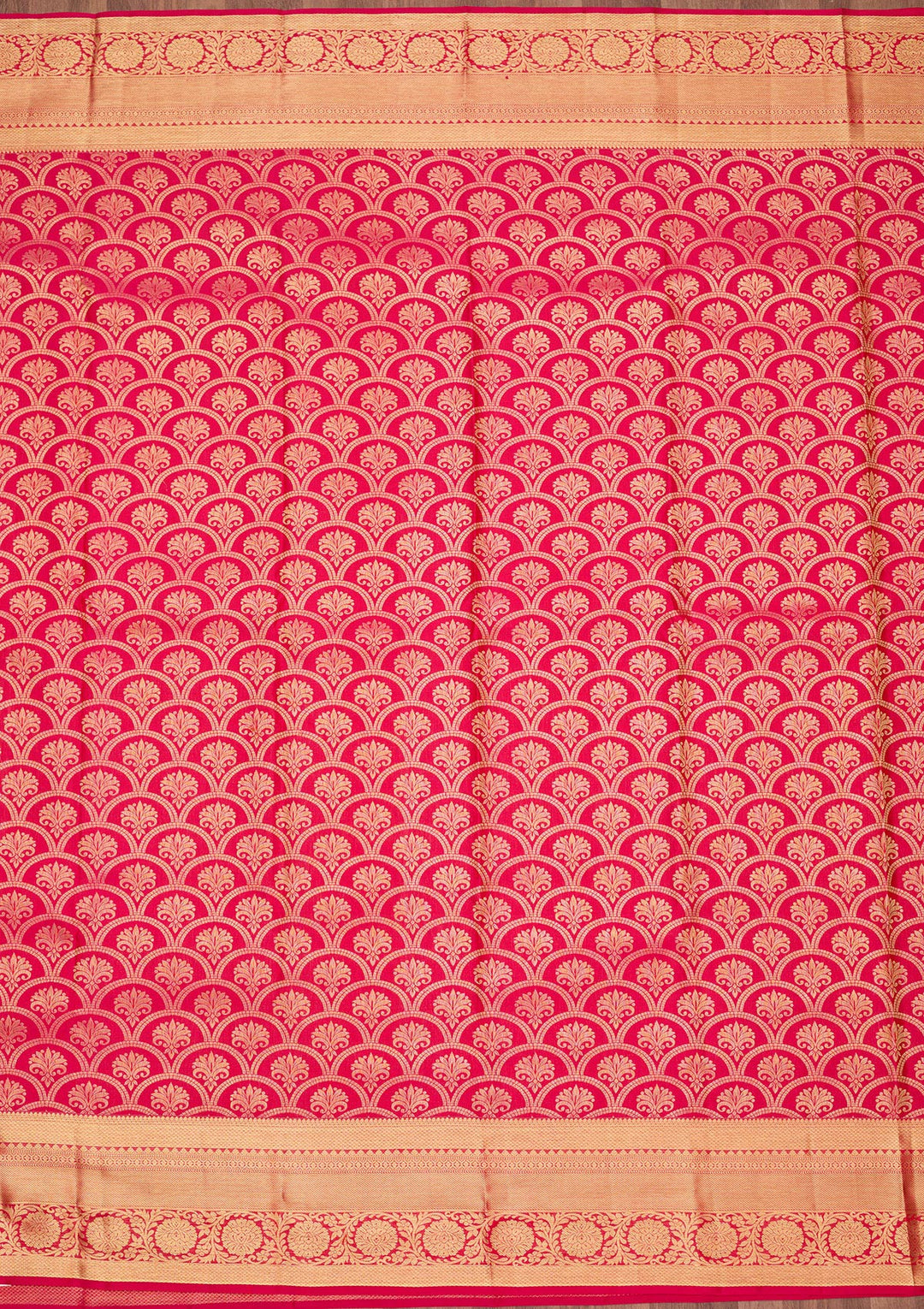 Rani Pink Silk Jaal Gold Zariwork Saree With Matching Blouse Piece