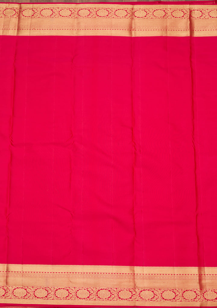 Rani Pink Silk Jaal Gold Zariwork Saree With Matching Blouse Piece