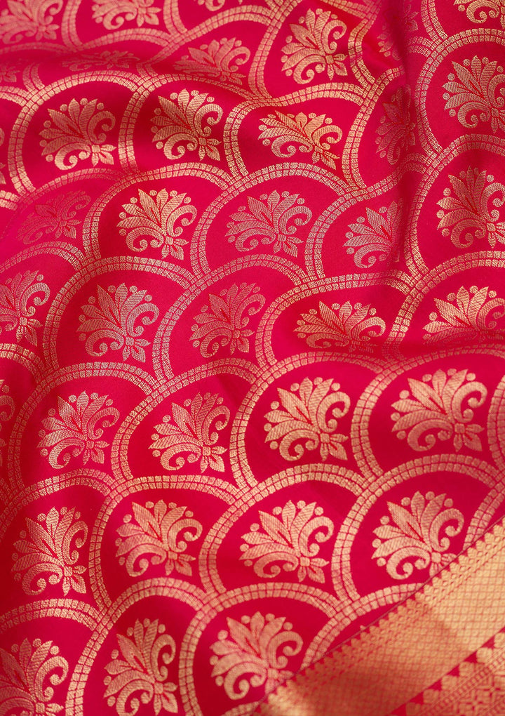 Rani Pink Silk Jaal Gold Zariwork Saree With Matching Blouse Piece