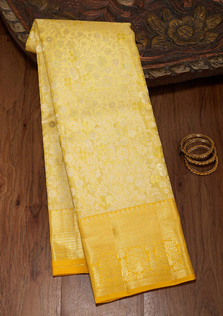 Gold Silk Jaal Gold Zariwork Saree With Matching Blouse Piece