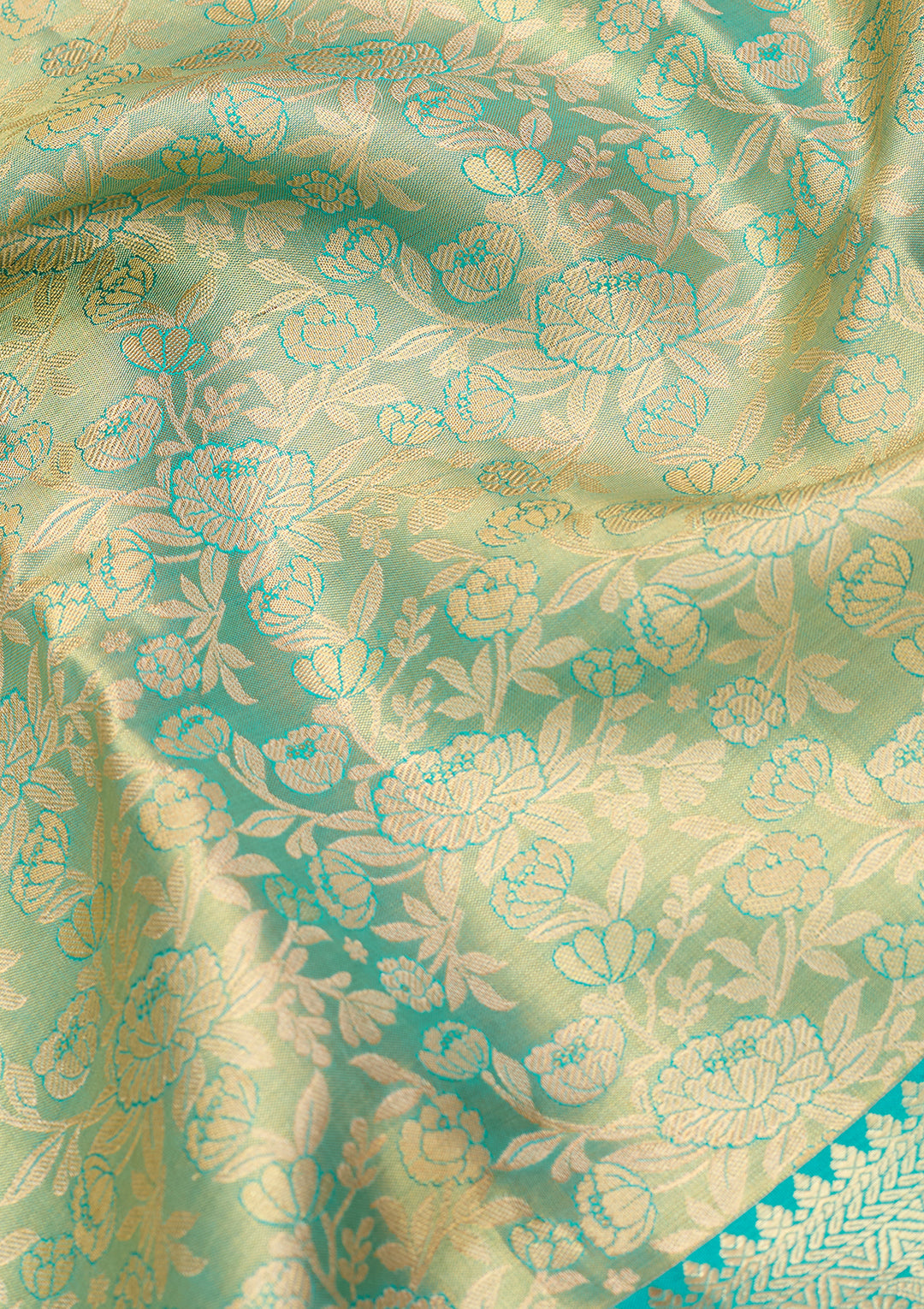 Sea Green Silk Jaal Gold Zariwork Saree With Matching Blouse Piece
