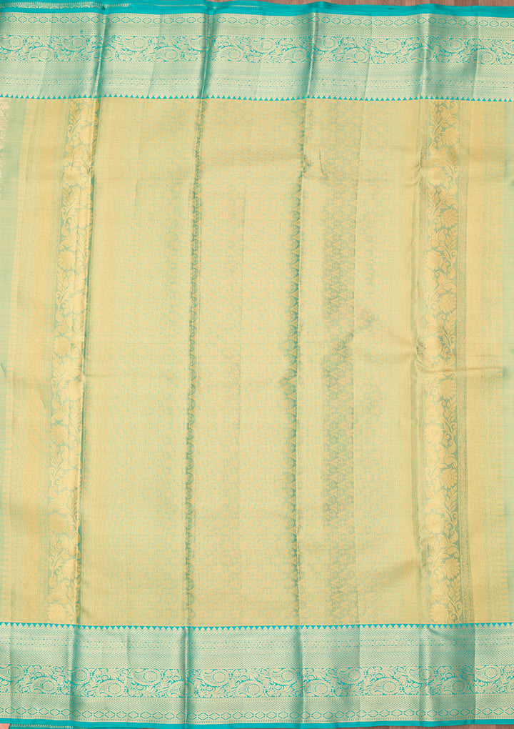 Sea Green Silk Jaal Gold Zariwork Saree With Matching Blouse Piece