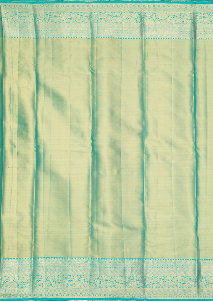 Sea Green Silk Jaal Gold Zariwork Saree With Matching Blouse Piece