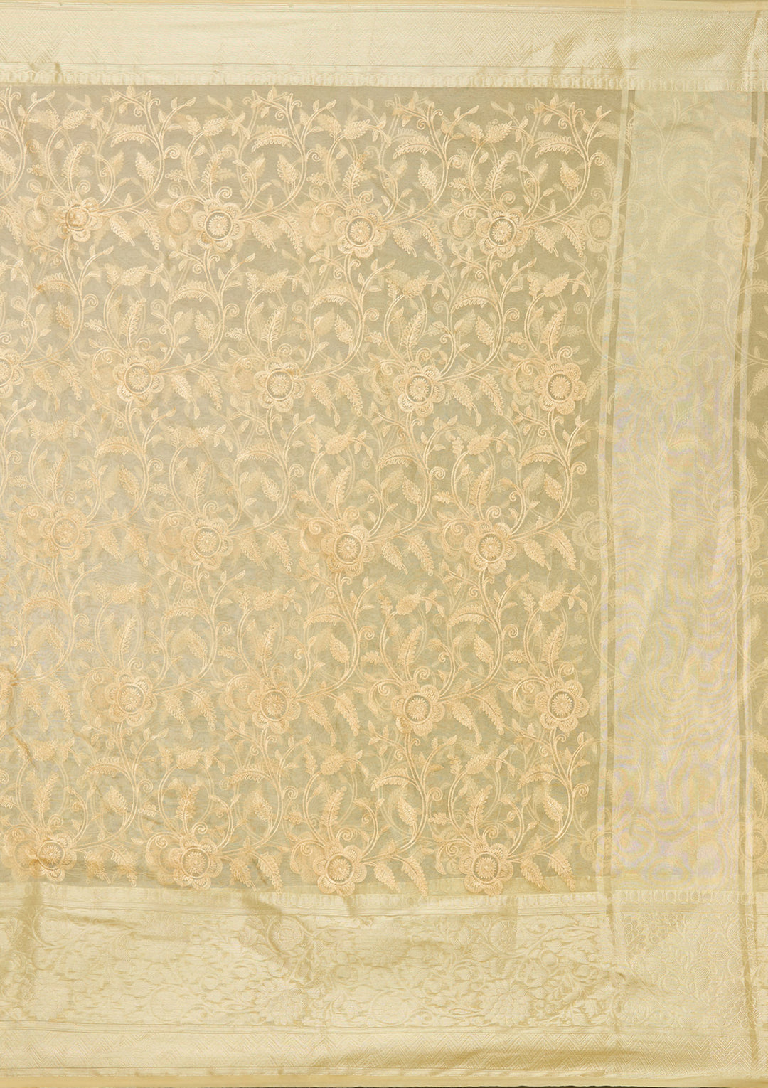 Beige Tissue Jaal Gold Zariwork Saree With Matching Blouse Piece