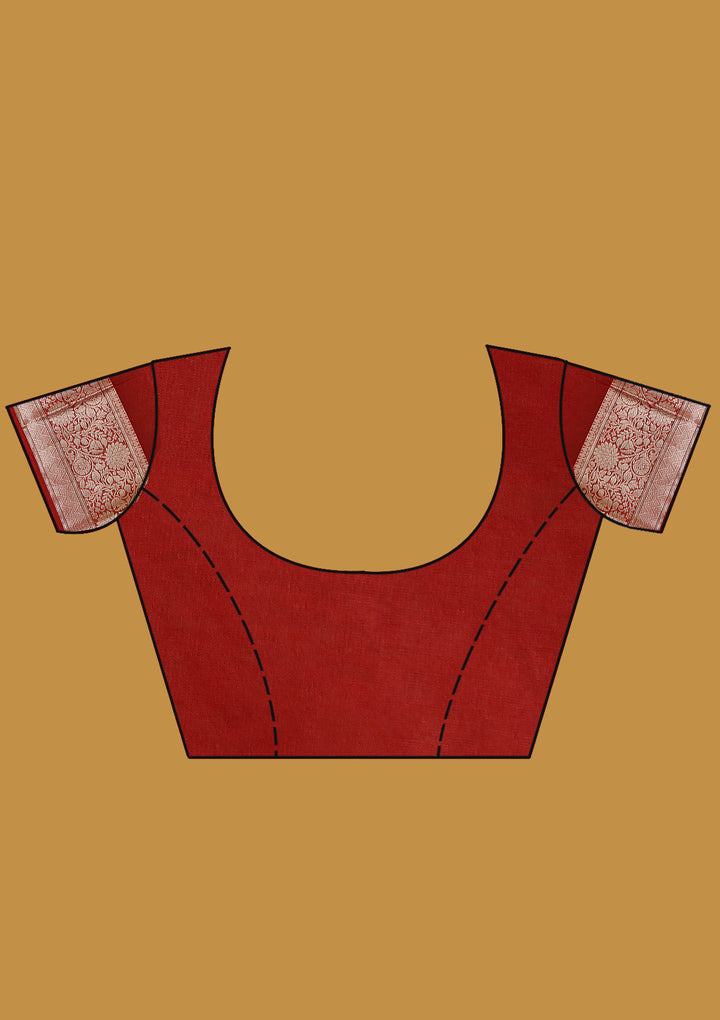 Maroon Tissue Jaal Gold Zariwork Saree With Matching Blouse Piece