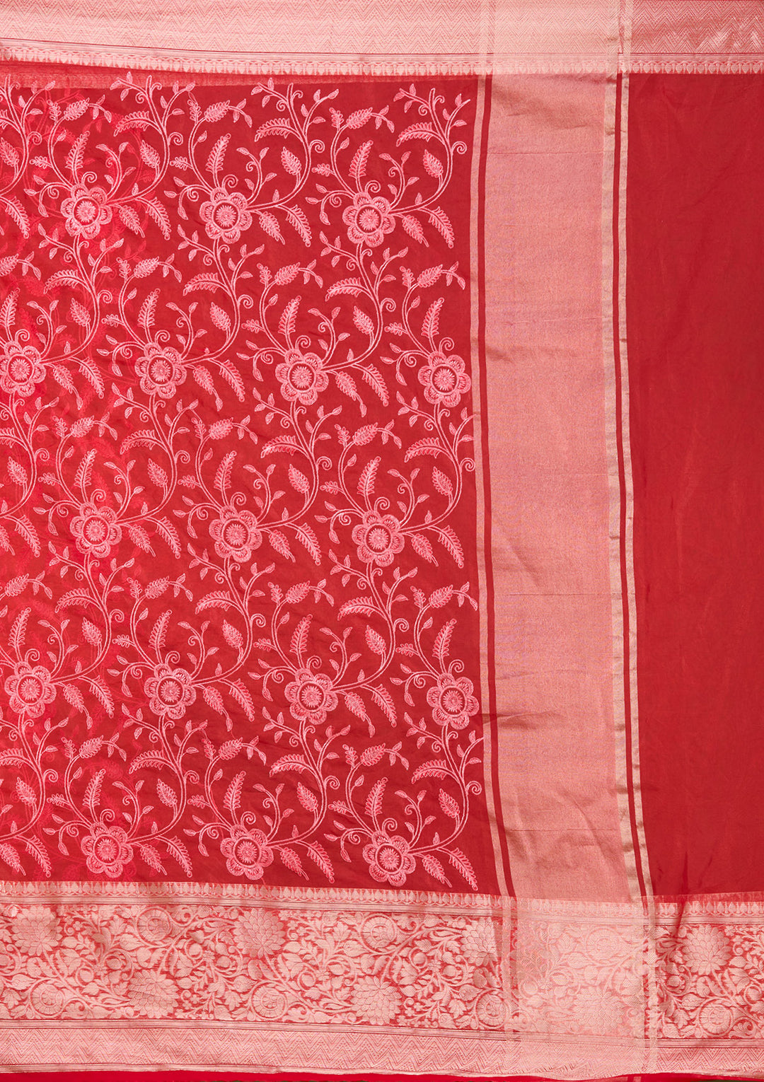 Red Tissue Jaal Gold Zariwork Saree With Matching Blouse Piece