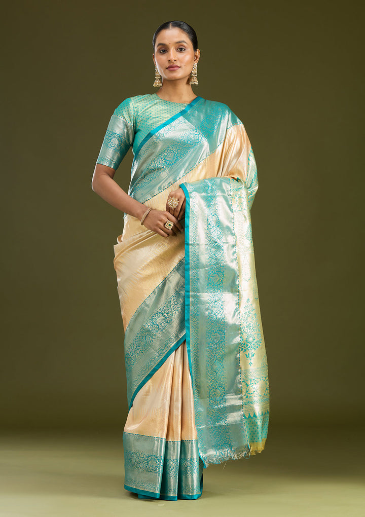 Gold Silk Jaal Gold Zariwork Saree With Matching Blouse Piece