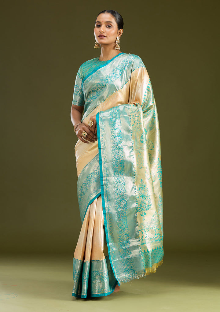 Gold Silk Jaal Gold Zariwork Saree With Matching Blouse Piece