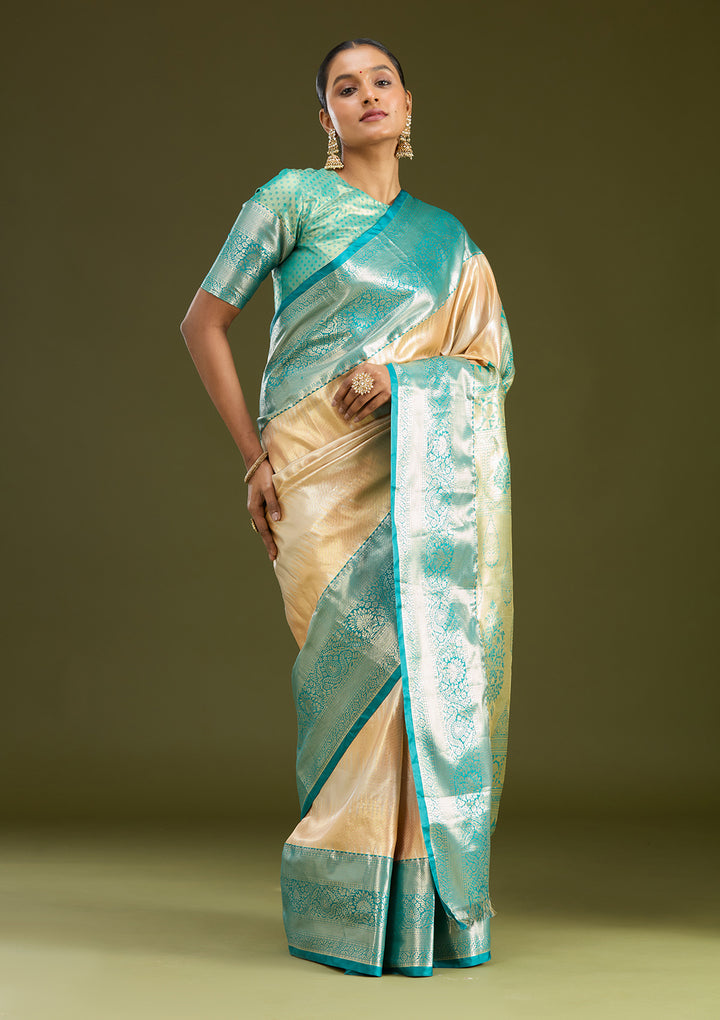 Gold Silk Jaal Gold Zariwork Saree With Matching Blouse Piece