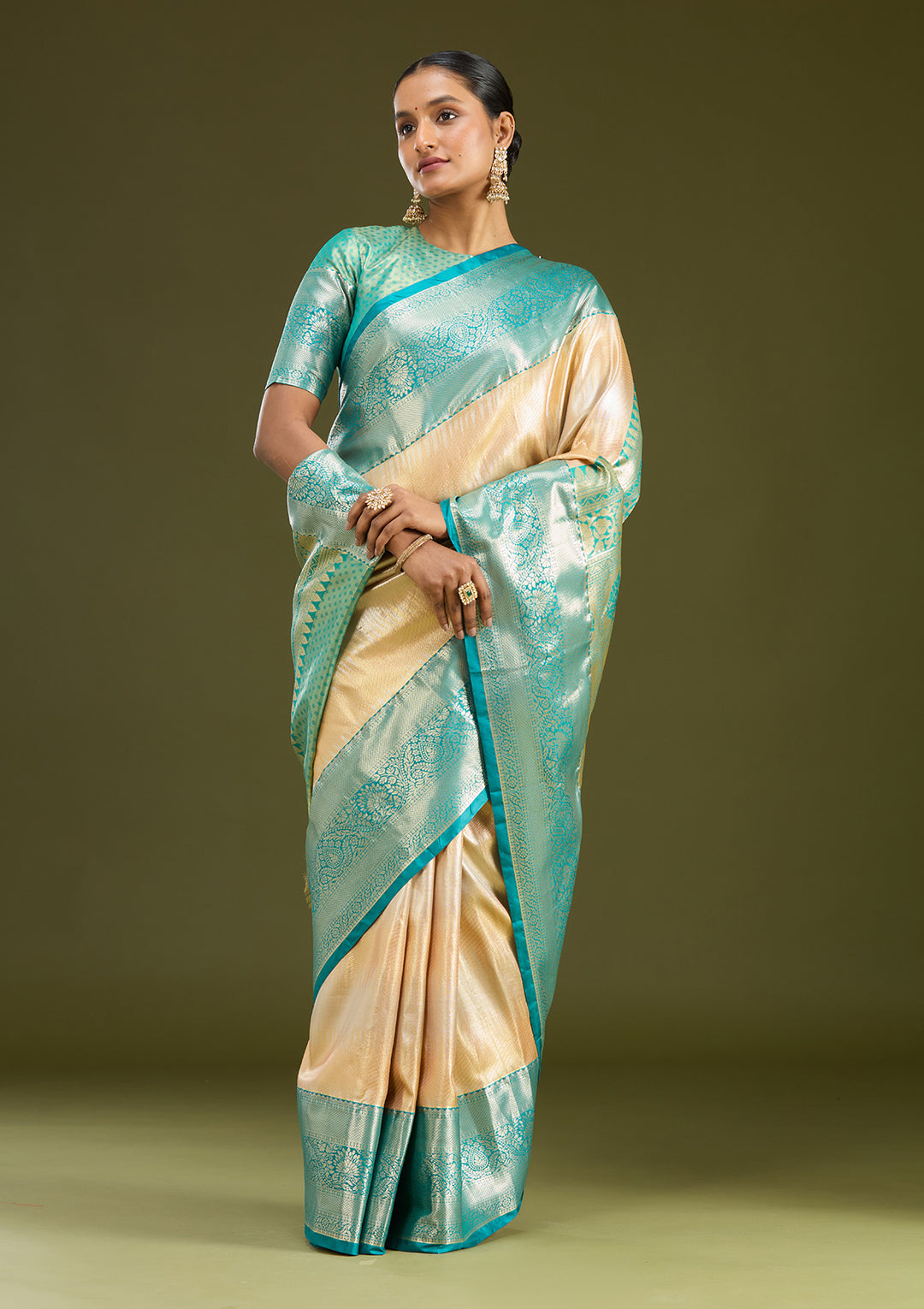 Gold Silk Jaal Gold Zariwork Saree With Matching Blouse Piece