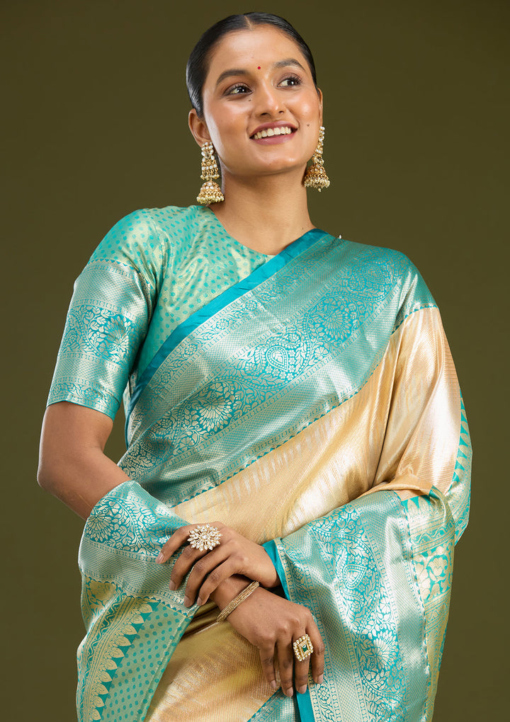 Gold Silk Jaal Gold Zariwork Saree With Matching Blouse Piece