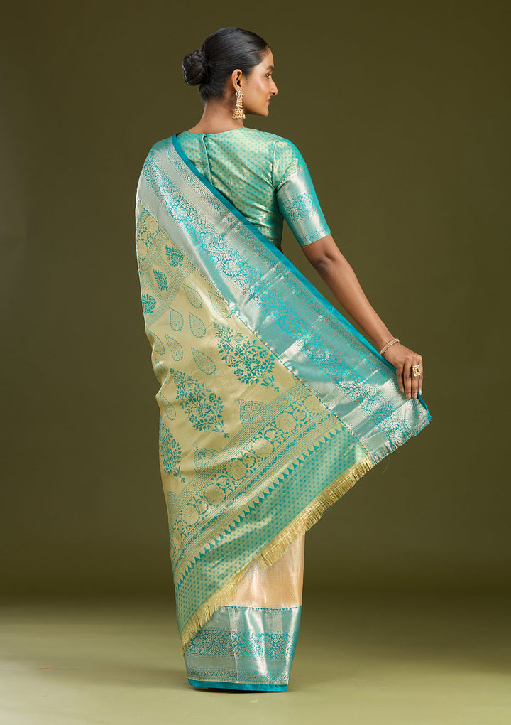Gold Silk Jaal Gold Zariwork Saree With Matching Blouse Piece
