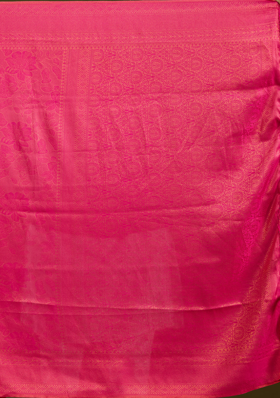 Magenta Pink Silk Jaal Gold Zariwork Saree With Matching Blouse Piece