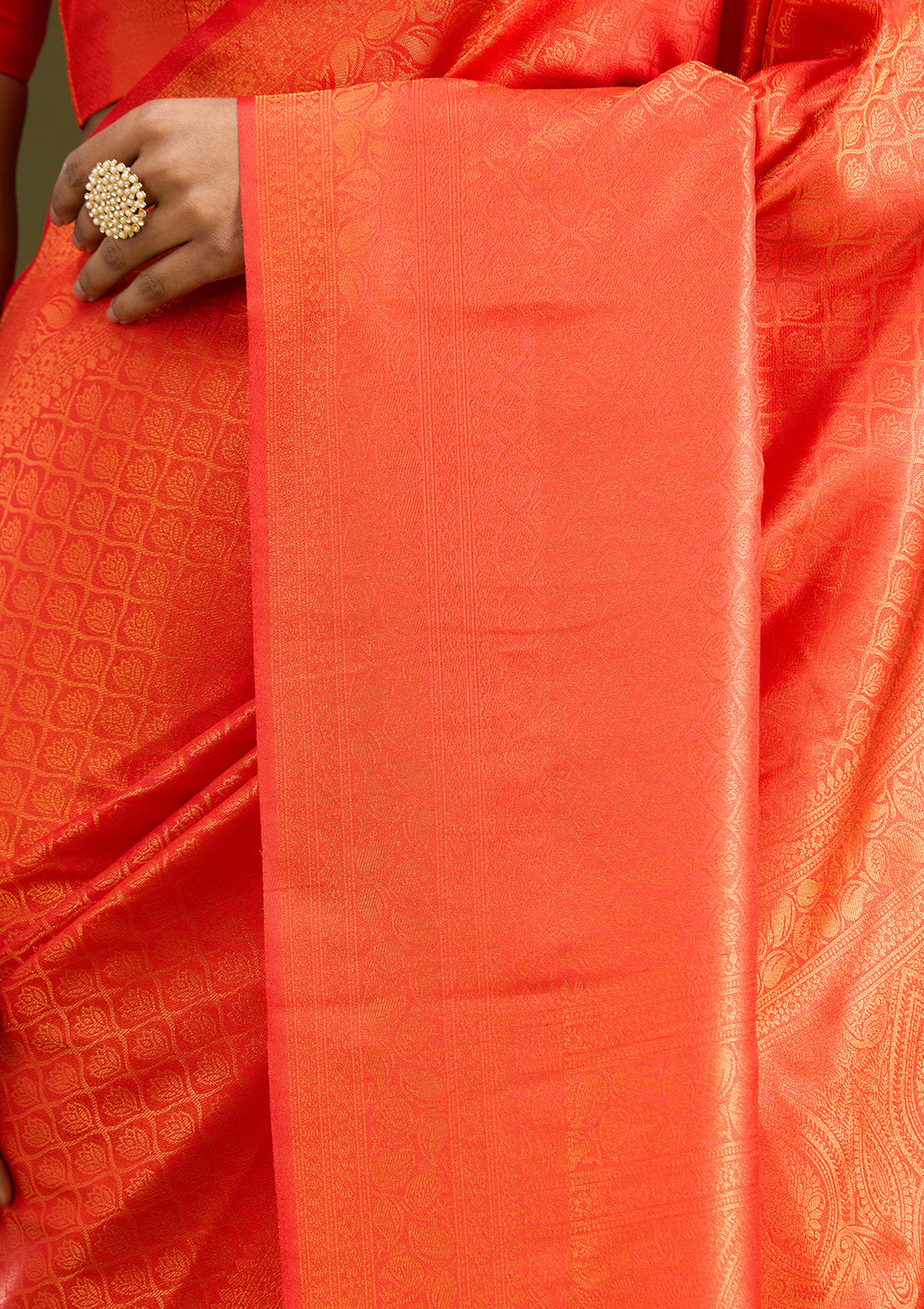 Orange Silk Jaal Gold Zariwork Saree With Matching Blouse Piece